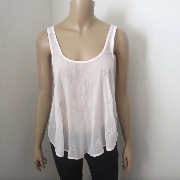 Hollister Womens Sheer Tank Top Size Small Embroidered Light Pink - Picture 1 of 5